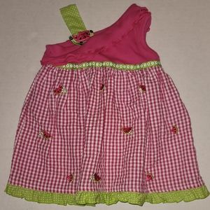 Youngland  watermelon faux one shoulder dress ruffles embroidery gingham pink